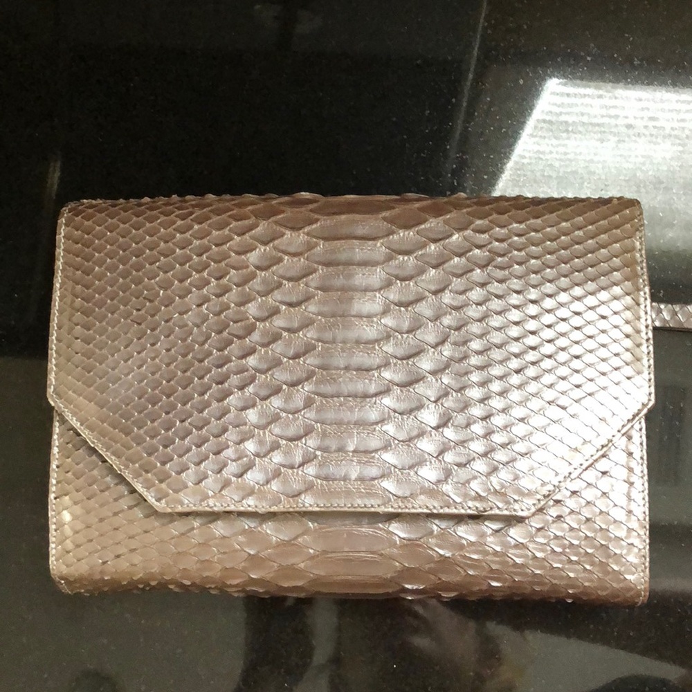 Python Metallic Clutch W/ Strap - image 2